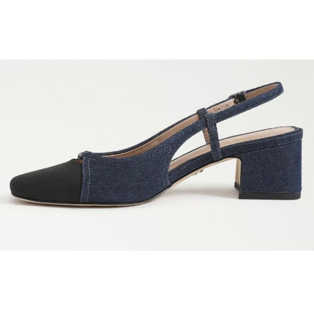 Sam Edelman Women's Navy Black Fabric Tarra Slingback Heel Sandals Size 8.5M - Picture 3 of 11